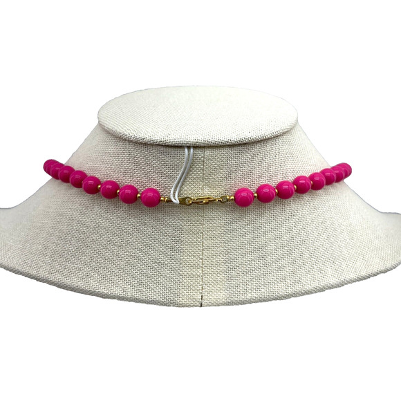 Vintage Hot Pink Beaded Necklace w/ Gold Tone Ball Spacers Fashion Jewelry 30" - Picture 2 of 4